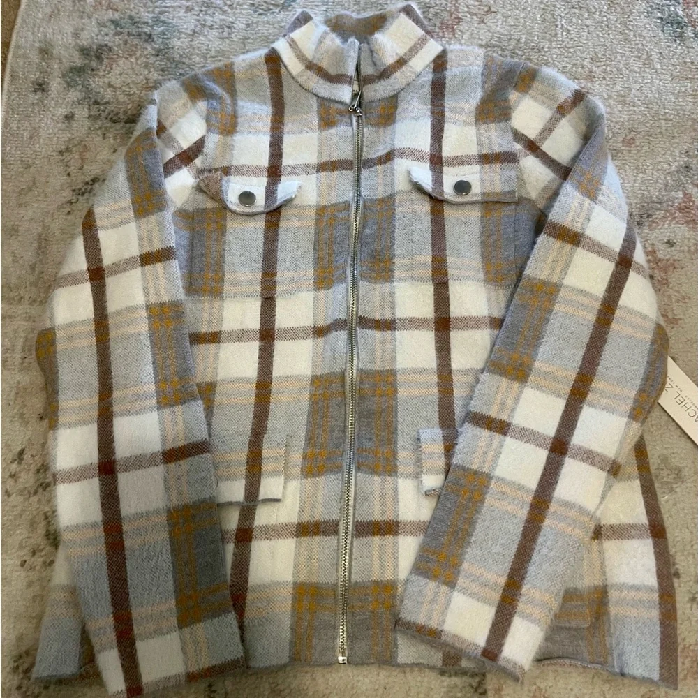 NWT Rachel Zoe Plaid Utility Jacket in Cream and Tan. Super soft. - Picture 2 of 5